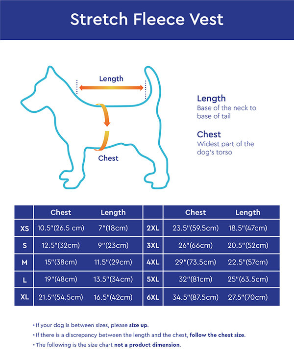 Gooby Stretch Fleece Vest Size Chart