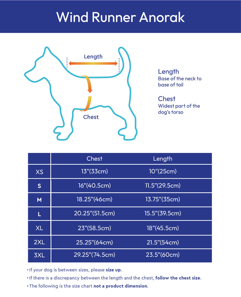 Gooby Wind Runner Anorak Size Chart