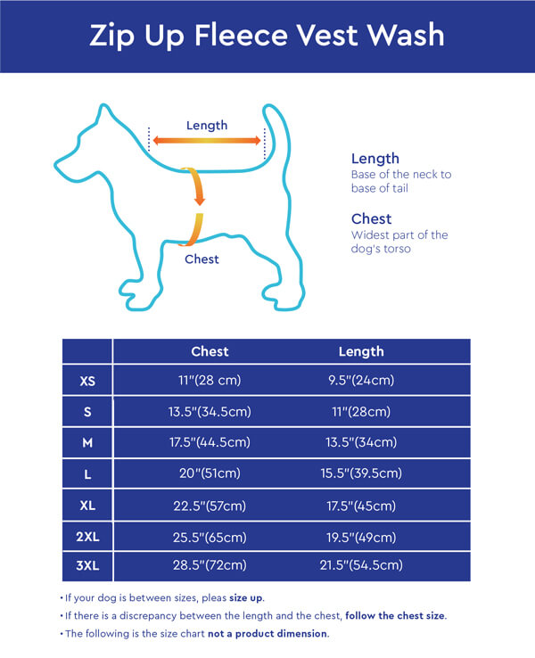 Gooby Zip Up Fleece Wash Vest Size Chart