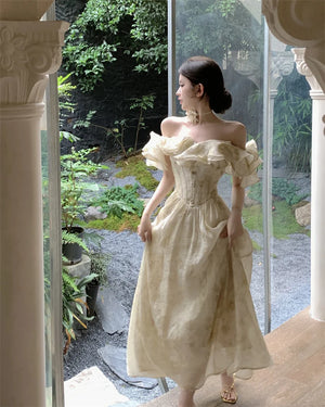 French Vintage White Strapless Midi Dresses for Women Summer New Elegant Party Slim Evening Wear - Just Me & You Designs