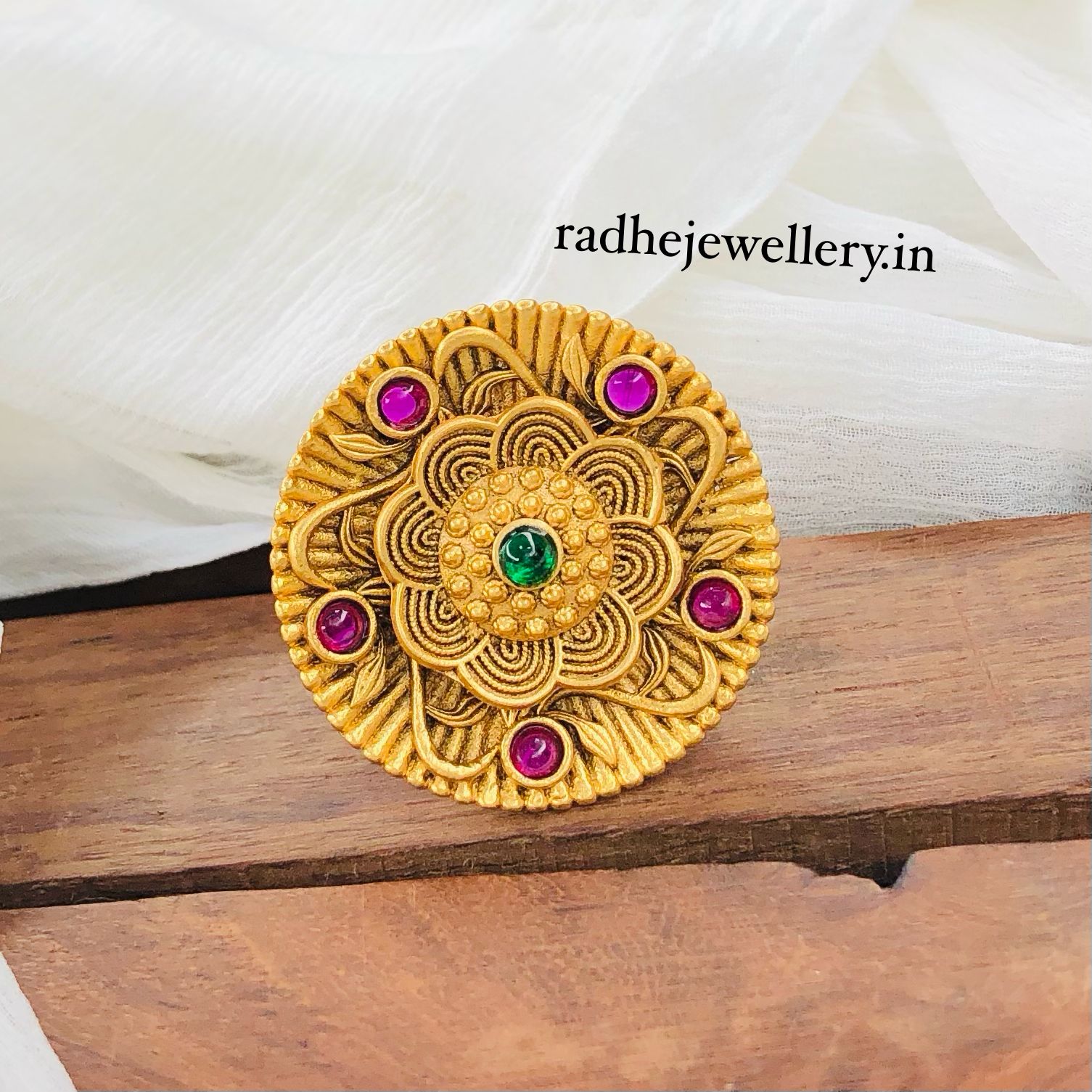 Kundan Rajwadi Gold Plated Ring - Mata Payals Exclusive Silver Jewellery