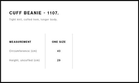 Cuff Beanie Size Guide