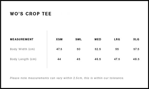 Women's Crop Tee Size Guide