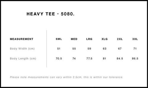 Heavy Tee Size Guide