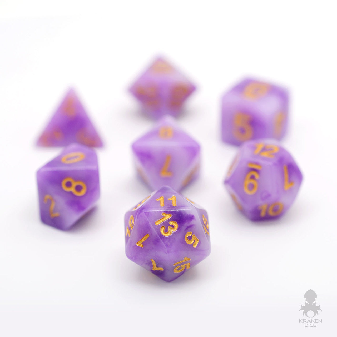 Packed Full Purple Iridescent 7pc Dice Set – Kraken Dice