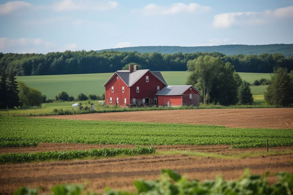 farm land with farm house and barn