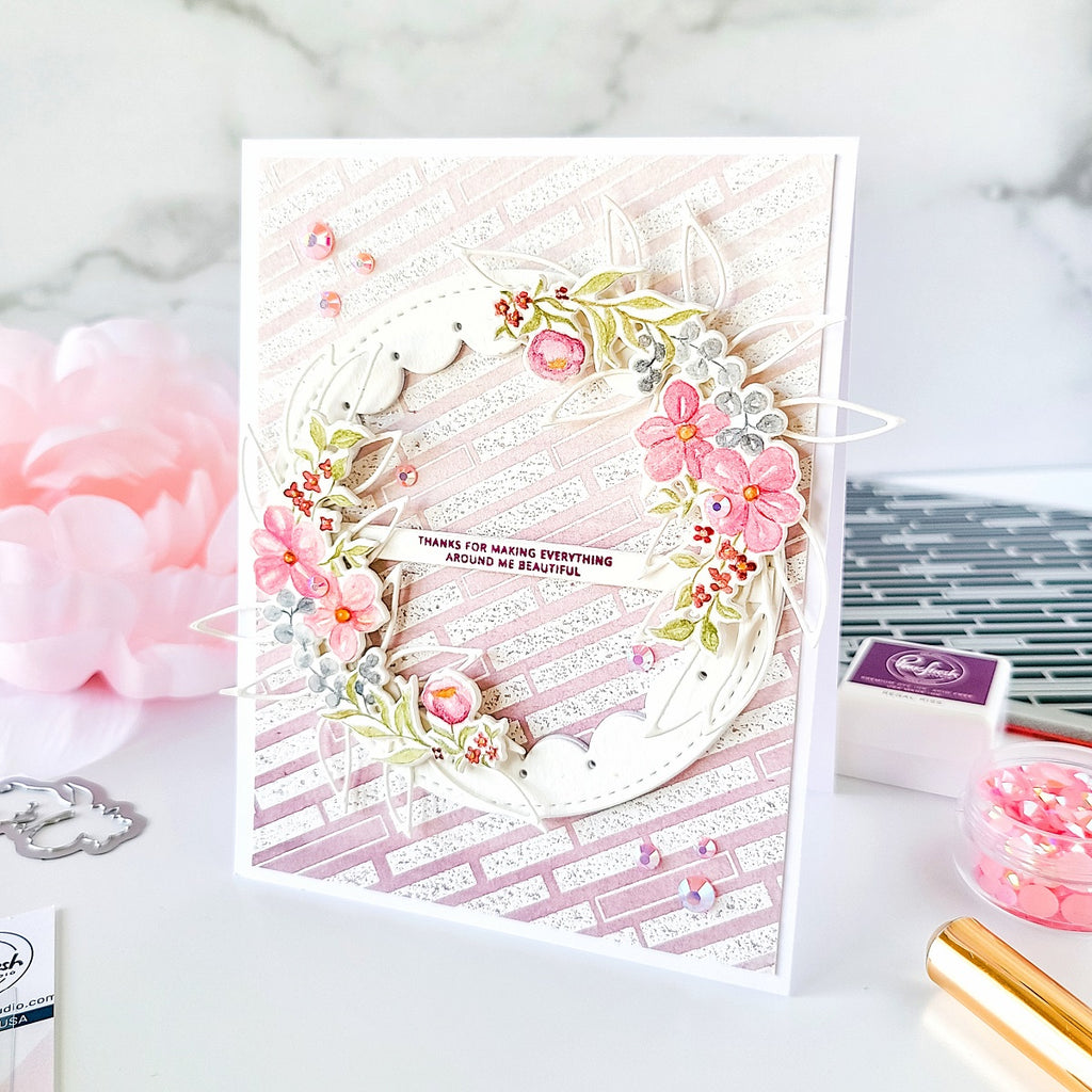 Charming Floral Wreath CardYasmin Diaz – Pinkfresh Studio