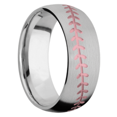 Titanium Men's Baseball Wedding Band with Bazooka Pink Cerakote