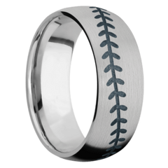 Titanium Men's Baseball Wedding Band with Blue Titanium Cerakote