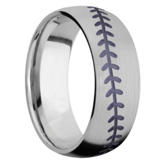 Titanium Men's Baseball Wedding Band with Crushed Orchid Cerakote