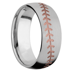 Titanium Men's Baseball Wedding Band with Rose Gold Cerakote