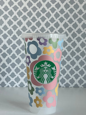 PASTEL FLOWERS 24 oz Starbucks Reusable Cold Cup - Crafted By Elena B.