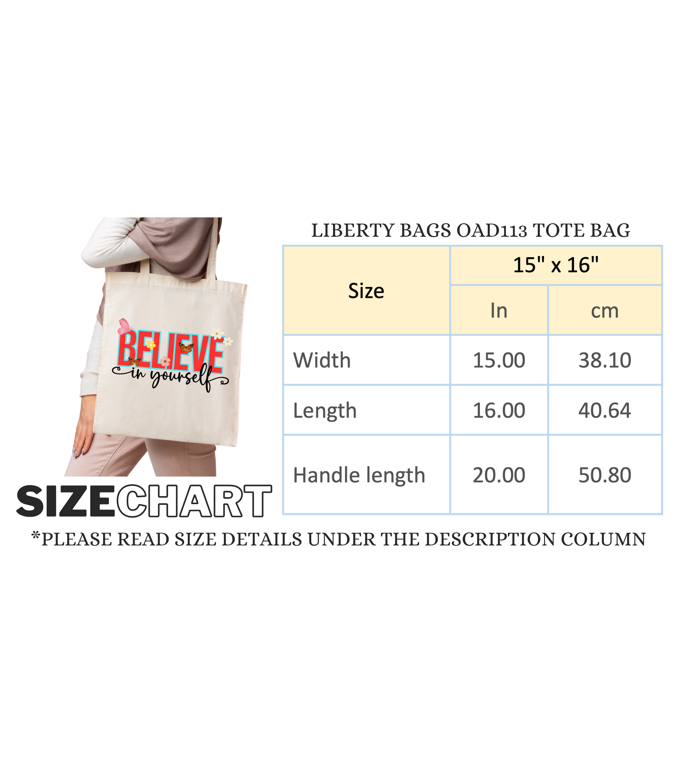 Tote Bag Size Charts