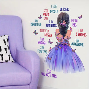 1pc,Butterfly Girl Wall Decals, Colorful Butterflies With Motivational Lettering - Butterfly Girls Store