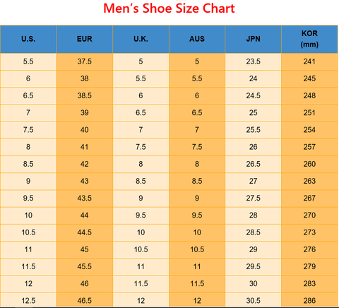 Men's Shoe Size Chart - Super Amazing Store