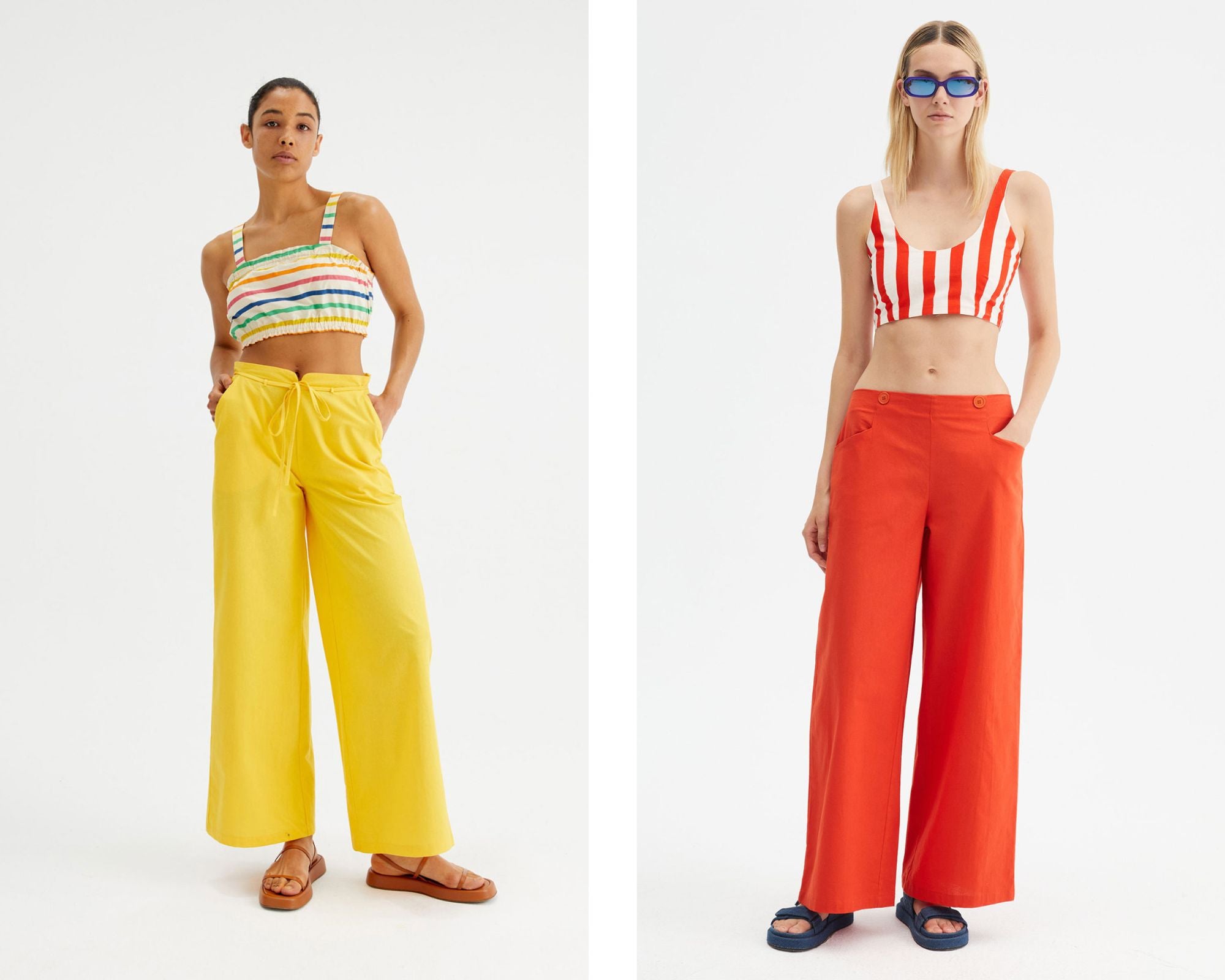 Fantastic Company models with striped tank tops and pants in citrus tones