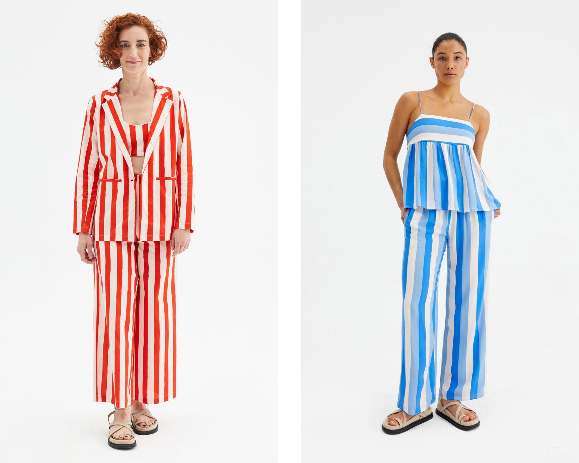 Models with looks from Compañía Fantástica's summer collection with total striped looks