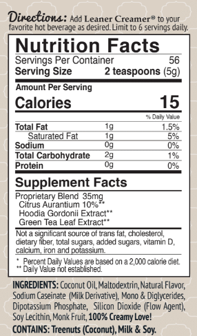 Nutrition Facts for Leaner Creamer ORIGINAL