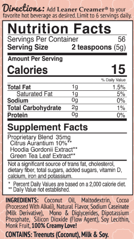 Nutrition Facts for PEPPERMINT MOCHA by Leaner Creamer
