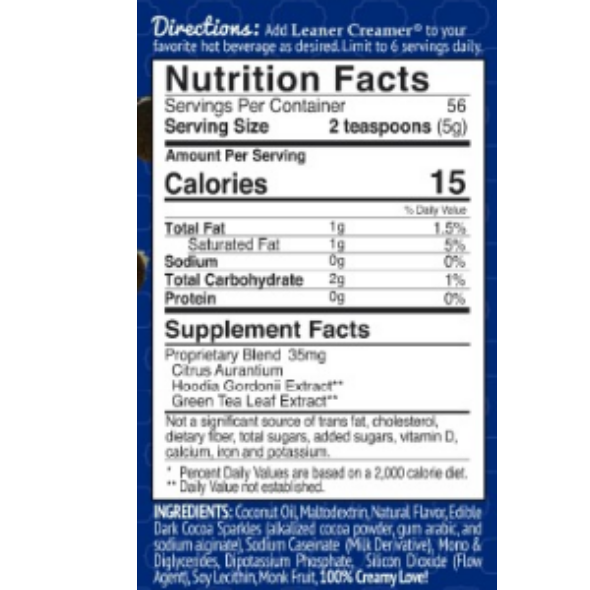 Nutrition Facts for Cookies and Cream LIMITED EDITION by Leaner Creamer
