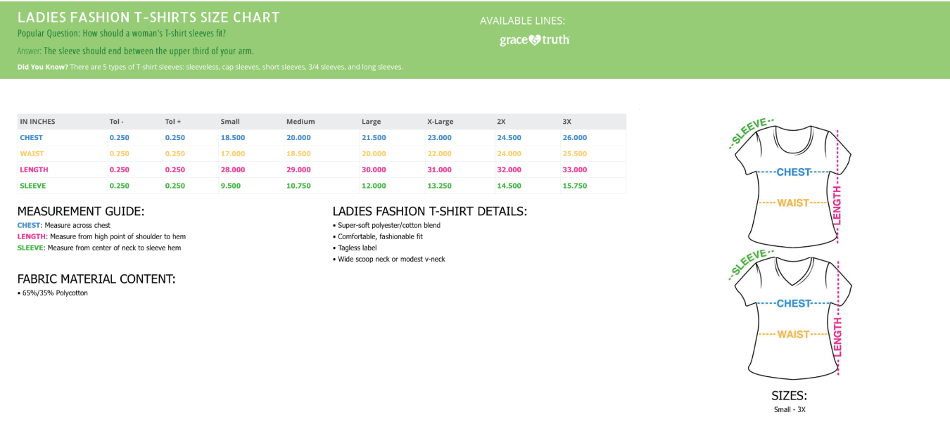 Kerusso Ladies Fashion Sizing Guide