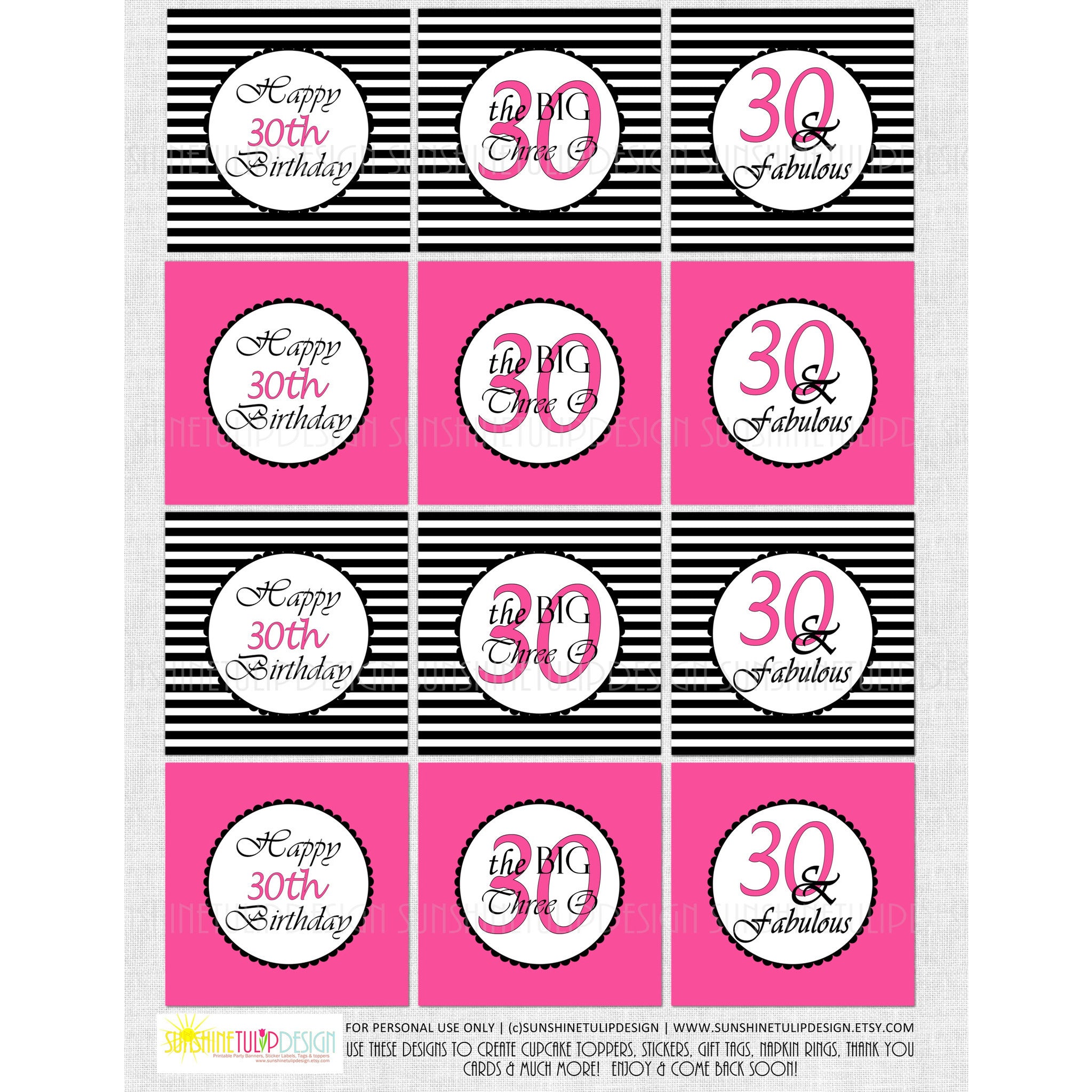 Free Printable 30th Birthday Cupcake Toppers