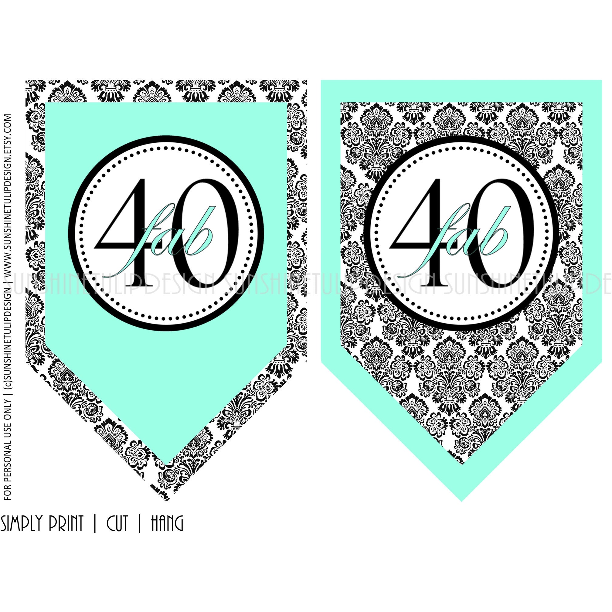 printable-40th-birthday-aqua-black-damask-banner-sunshinetulipdesign