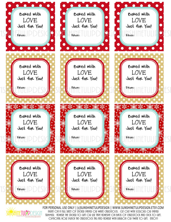 printable baked with love food gift tags baked goods gift tags coo