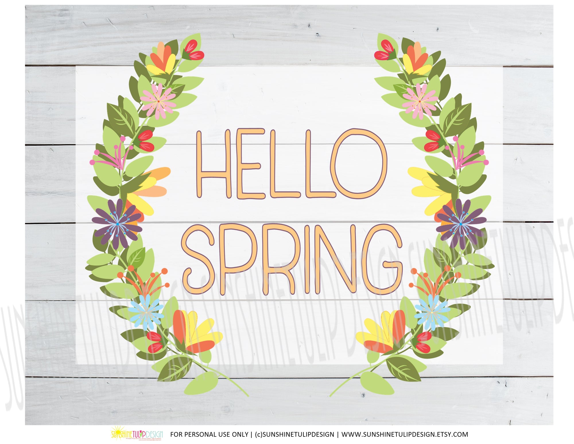 Printable Hello Spring Art Printable Spring Wall Sign Home Decor by
