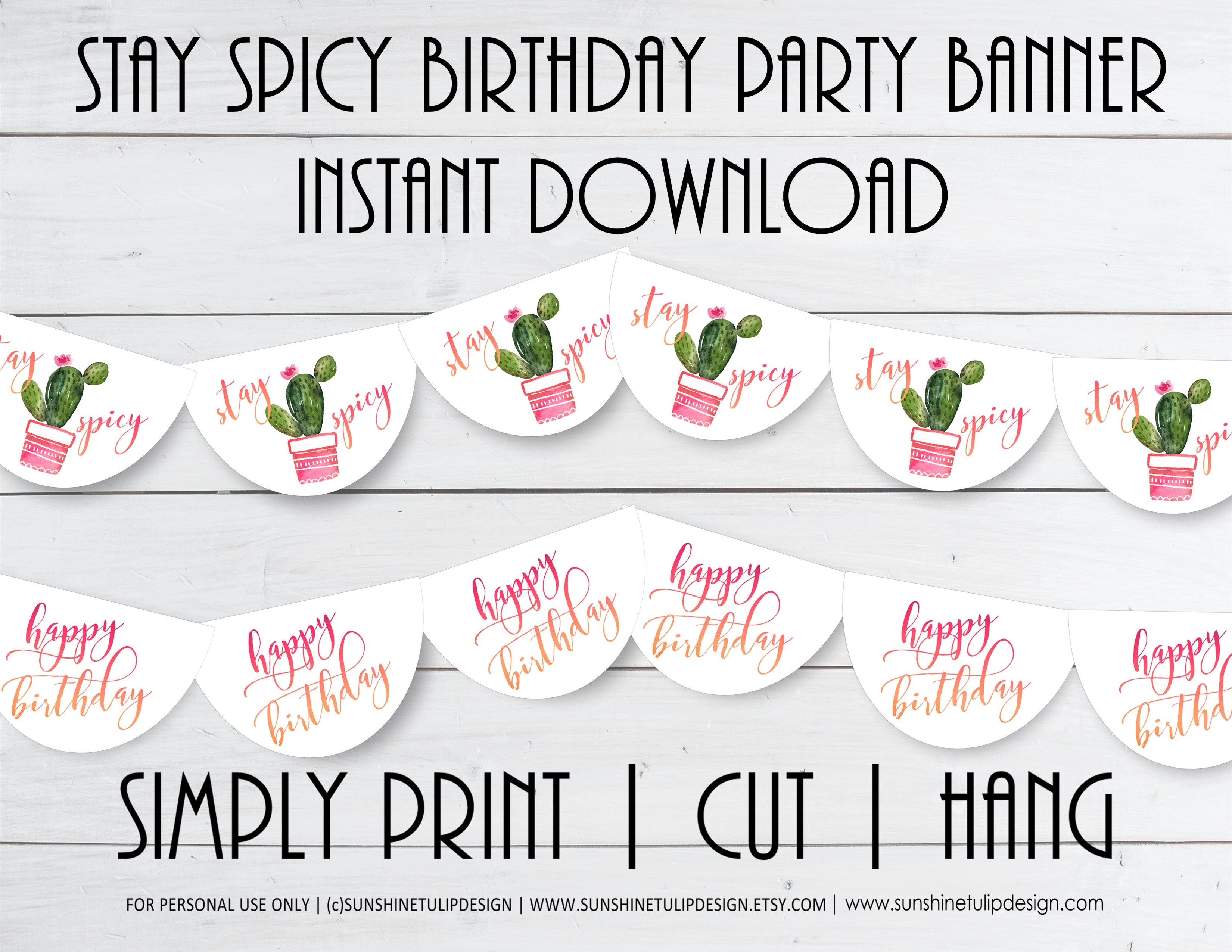 Printable Cactus Party Banner Stay Spicy Cactus Birthday Banner By SU 