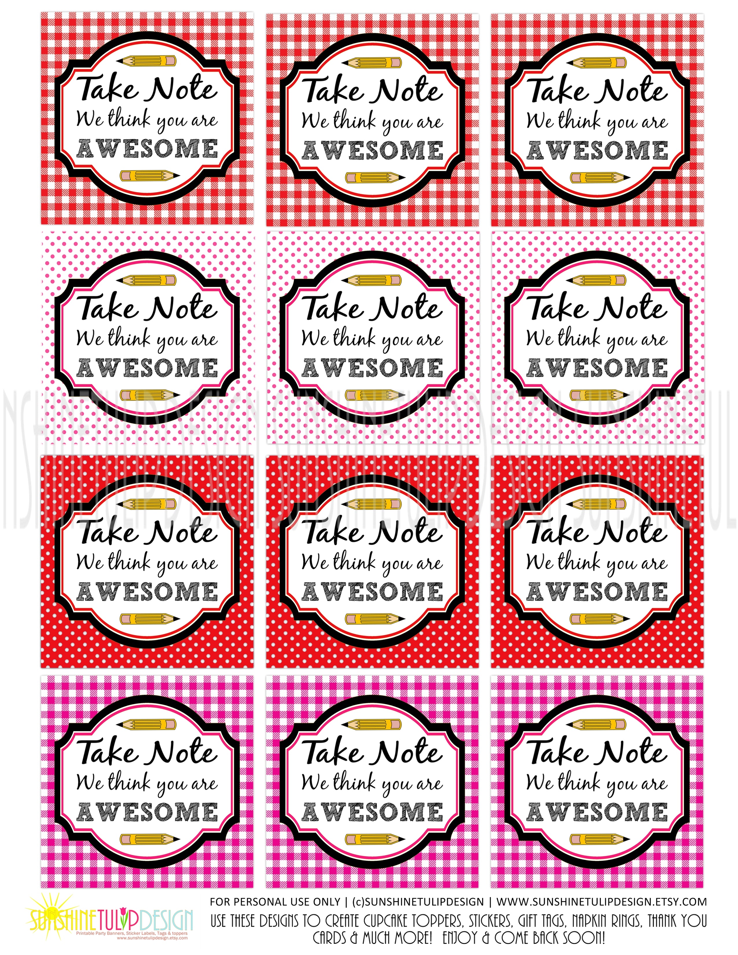 Printable Take Note You are Awesome Gift Tags, Note Pad Gift Tags by S ...