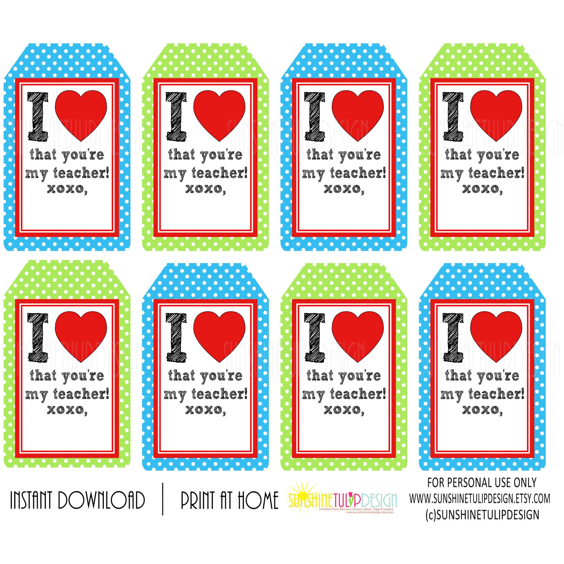 Printable Teacher Appreciation Tags, I Love That You're My Teacher gif