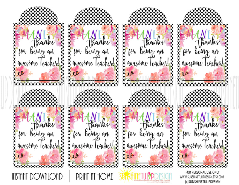 Printable Teacher Appreciation Mani Thanks Gift Tags Nail Polish Appr