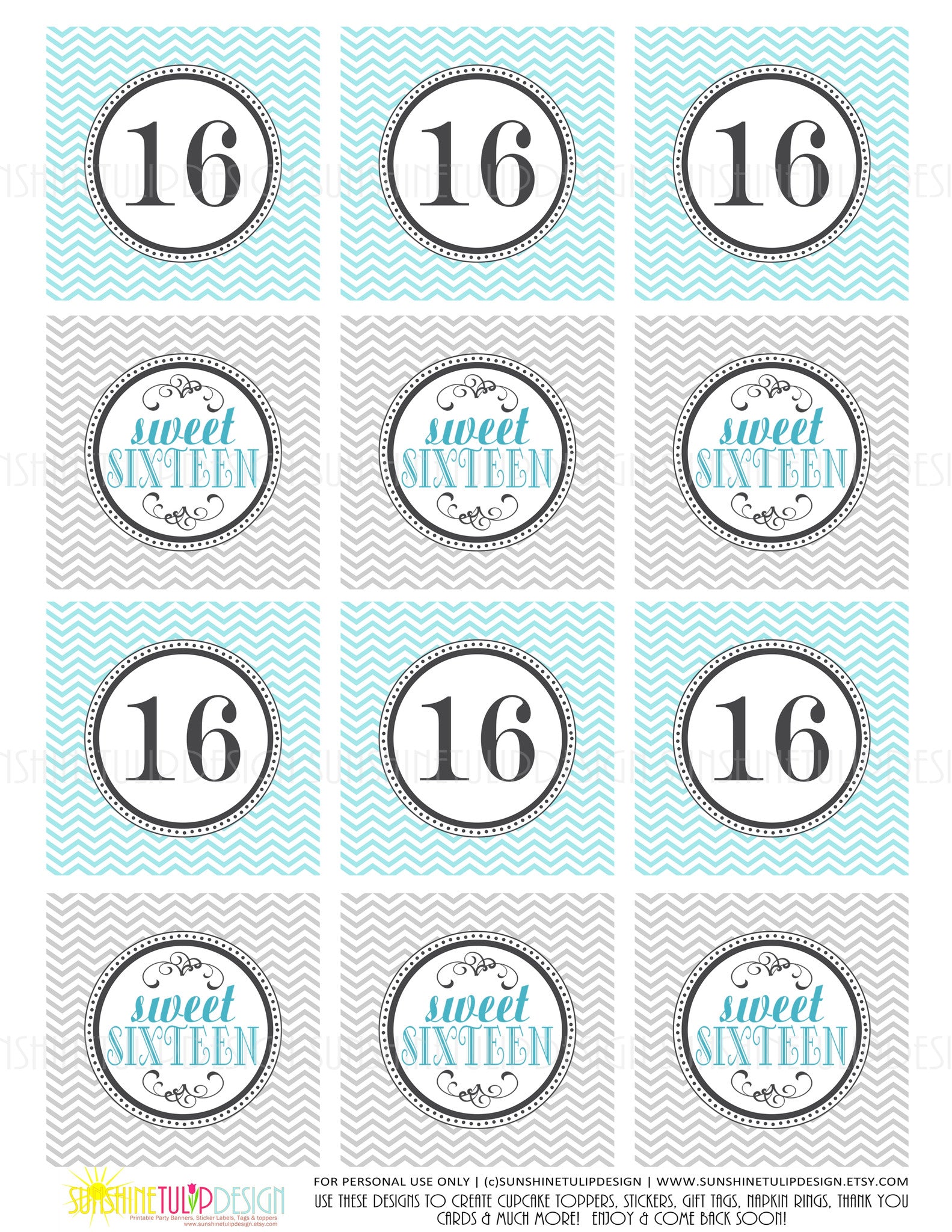 printable sweet 16 birthday cupcake toppers sticker