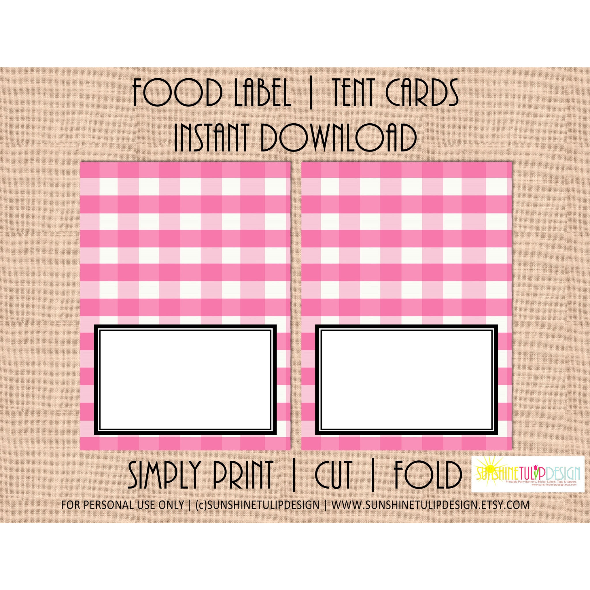 Printable Food Label Tent Cards Pink Buffalo Plaid Christmas, Holiday