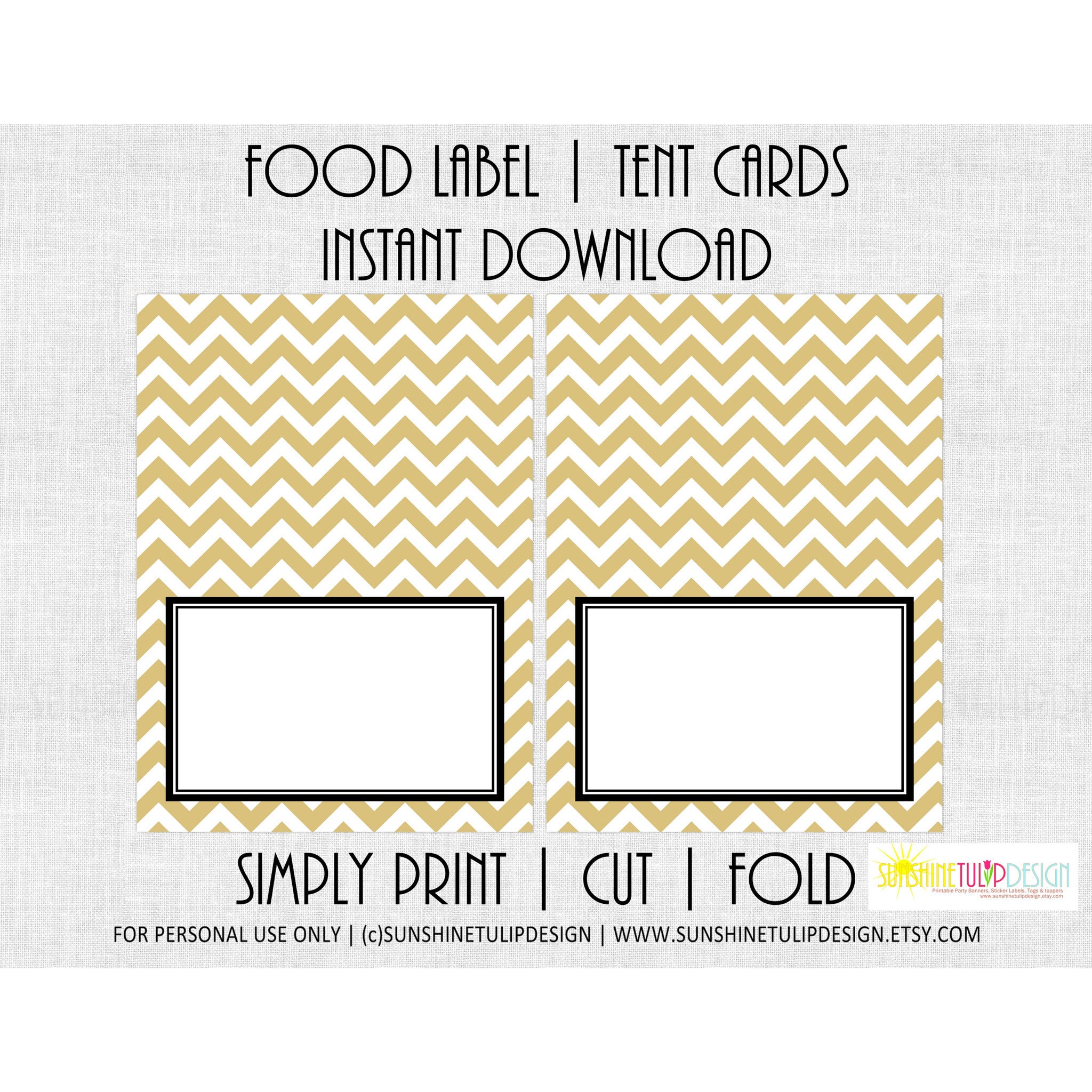 Printable Food Buffet Table Tent Cards Gold & Chevron
