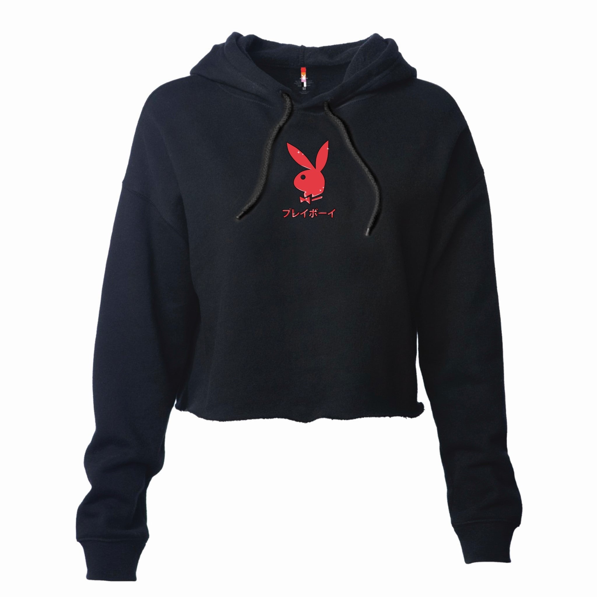 Cropped Hoodie Black Chic Tokyo Rabbit Head Playboy Hoodie