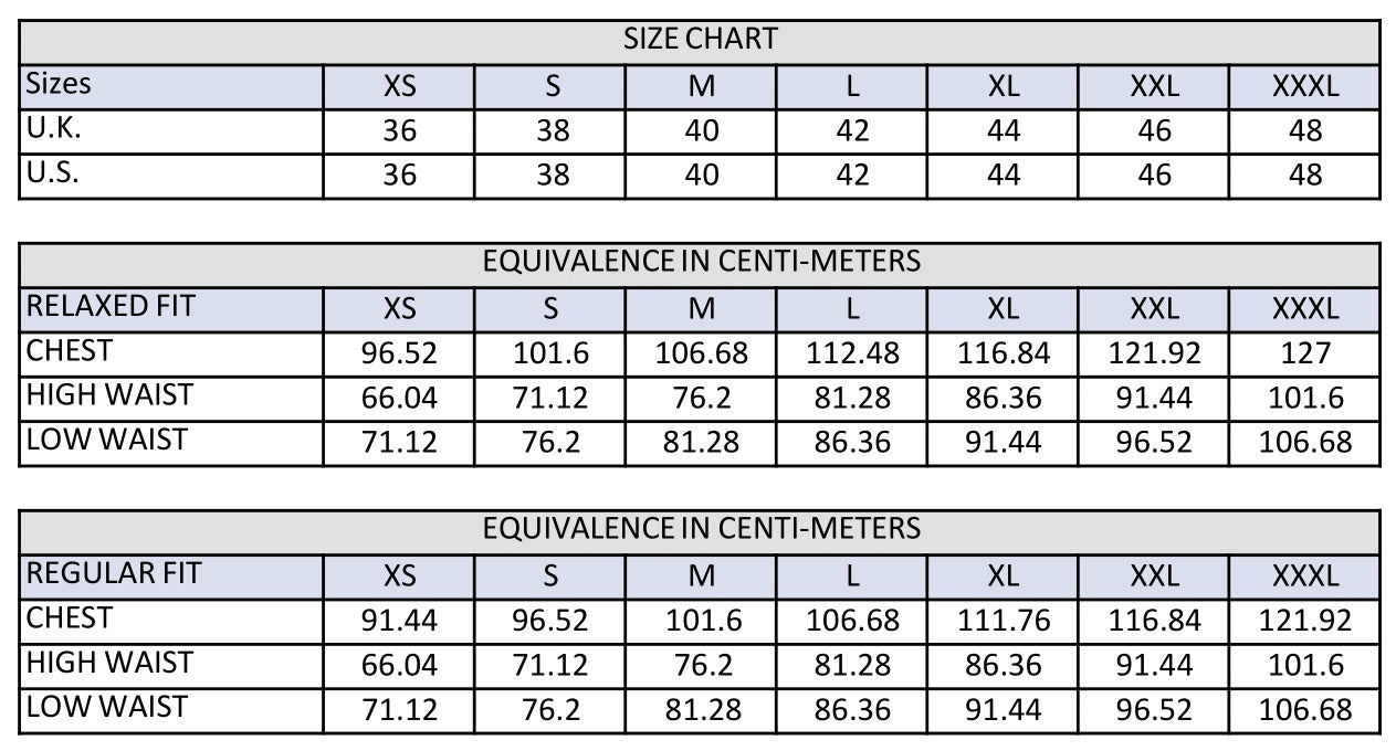 Size Chart in cm