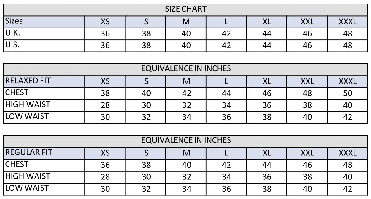 Size Chart in inches