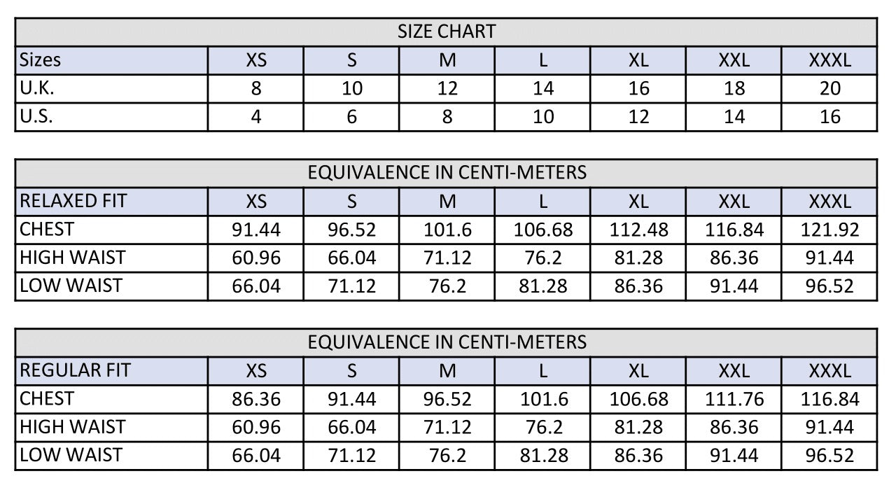 Size Chart in cm