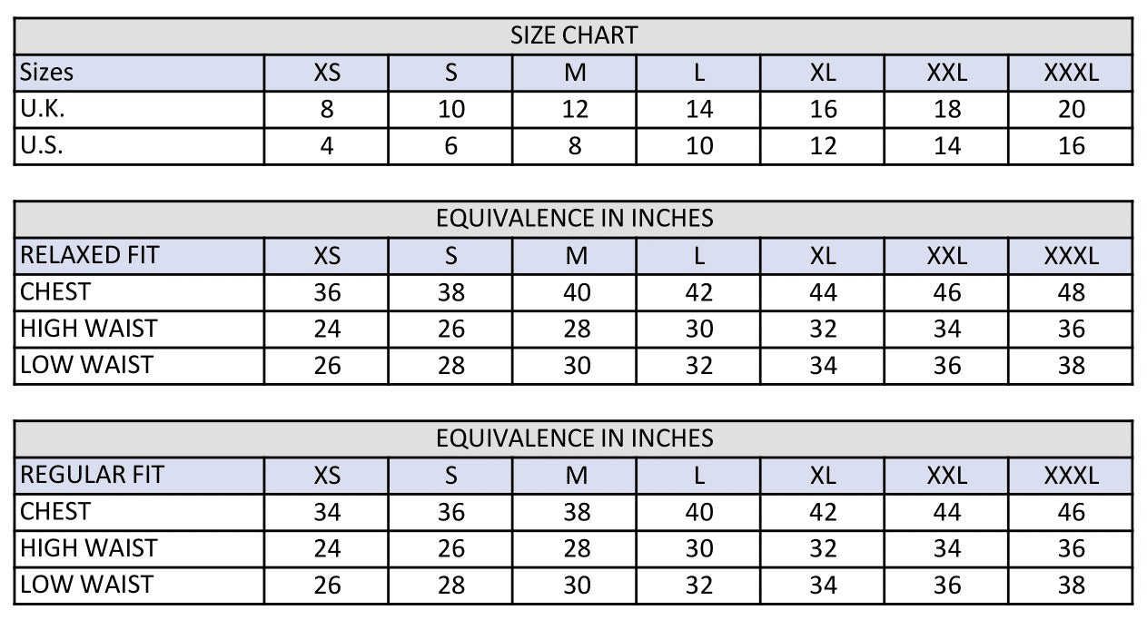 Size Chart in inches