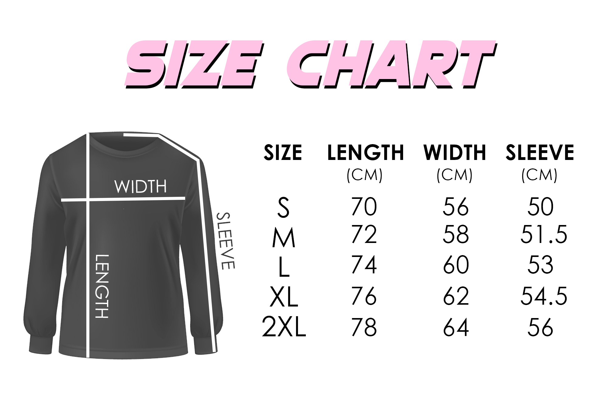 Sweatshirt size guide