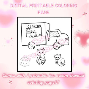 Cute Kawaii Ice Cream Themed Kitty Coloring Page for Cat Lovers - Cute Creations 