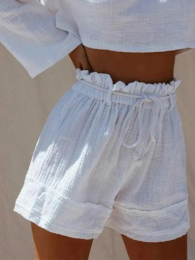 KantenLinnen - Casual en Stijlvolle Linnen Shorts - Neomoda Wit / S
