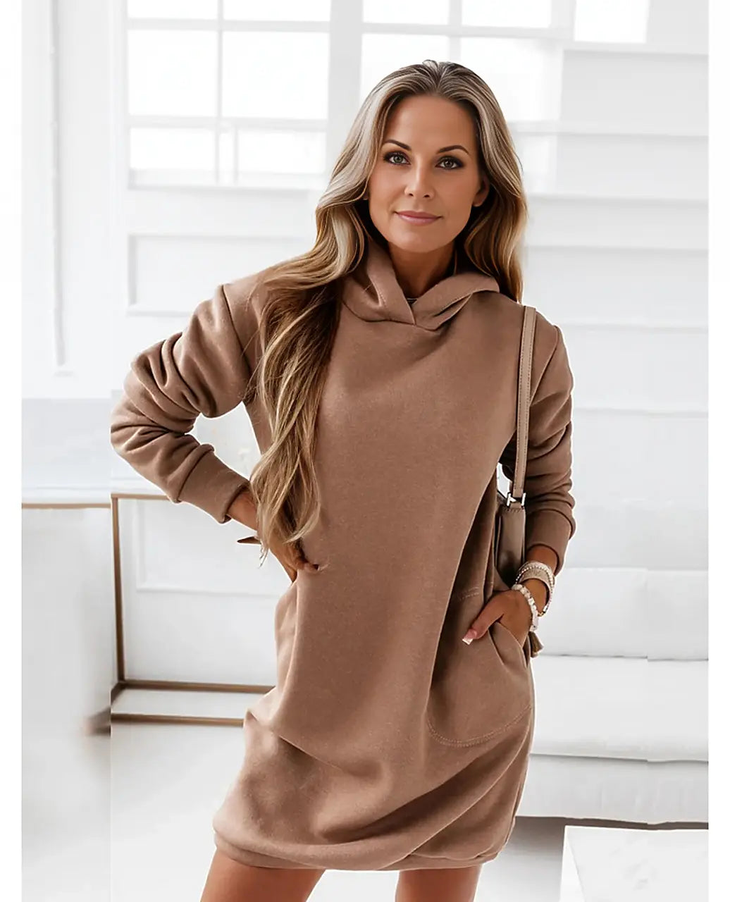 Margo - Elegante Warme Hoodie Jurk - Neomoda Bruin / M