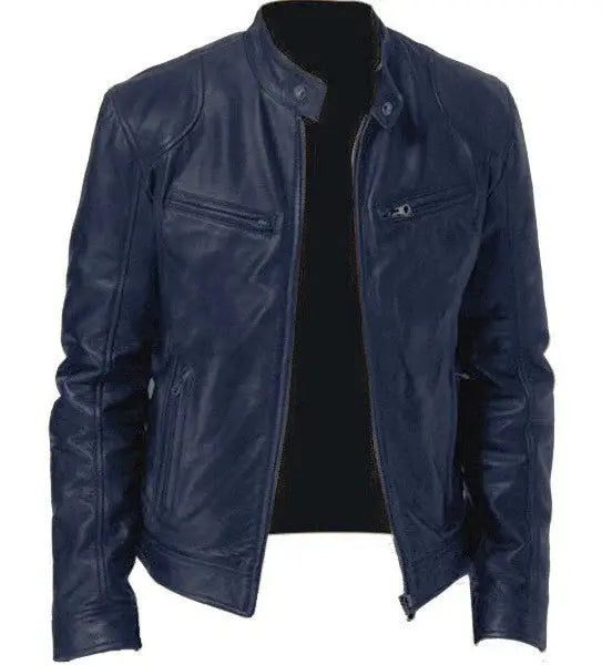 StormGuard - Heren WindDefender Leren Jack - Neomoda Blauw / 3XL