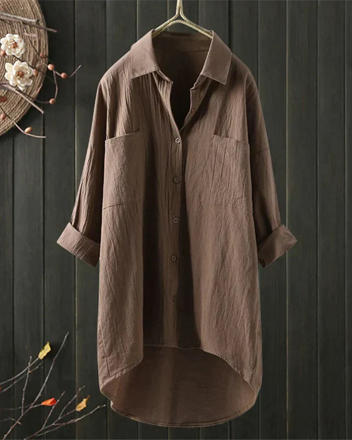 Adore - Eenvoudige Lange Mouwen Losse Blouse - Neomoda Khaki / 5XL