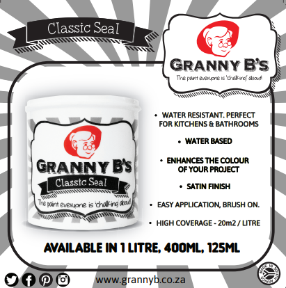 Classic Seal general waterbased sealer for all chalkpaint brands such as Annie Sloan,  Tjhoko, Petite Rouge, Harlequins, Fired Earth and Granny B's Old Fashioned Paint