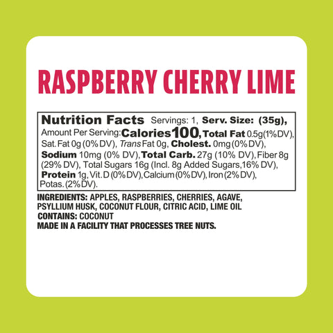 Earth Ranch Raspberry Cherry Lime Garden Bar Nutritional Panel