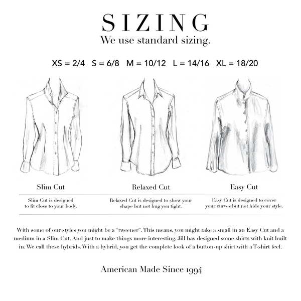 Sizing for Jill McGowan Women's Shirts, Dresses and Pants